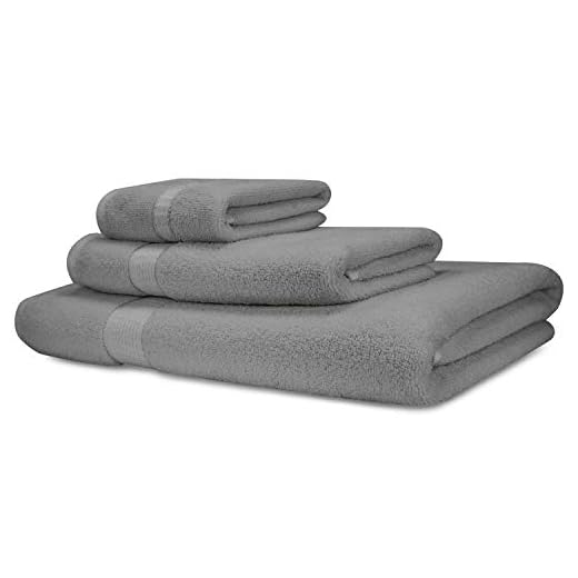 Cosy House Collection Luxury Bamboo Cotton 3 Piece Bathroom Towel Set – Hypoallergenic - Soft, Absorbent and Eco-Friendly – Includes 1 Bath Towel, 1 Face Towel/Washcloth, 1 Hand Towel - Grey