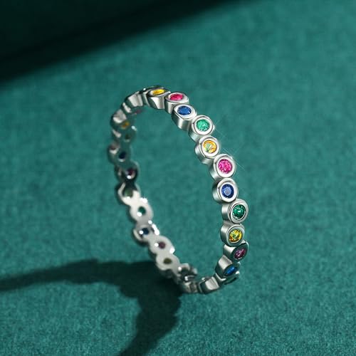 925 Sterling Silver Rainbow Birthstone Eternity Rings for Women Dainty Colorful Simulated Diamond CZ Stackable Ring Wedding Bands Ring Jewelry Christmas Birthday Gifts to Daughter4