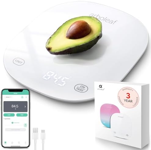 Arboleaf Food Scale Rechargeable, Kitchen Scale for Food Ounces and Grams, Smart Food Scale for Weight Loss, Small Digital Baking Food Scales for Kitchen Cooking, USB Scale, 1g/0.1oz, 11lb/5kg