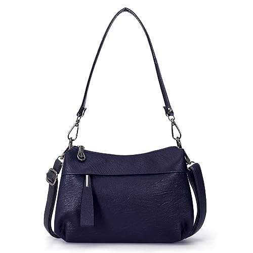 Image of Genuine Leather Purse for Women Hobo Bag Trendy Crossbody Bag and Shoulder Bag with 2 Straps