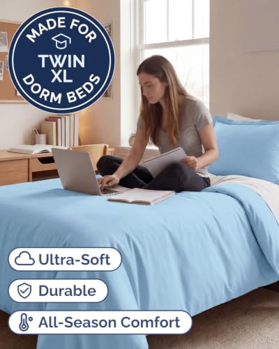 Image of Duvet Cover Twin /Twin XL - 2 Piece Set, College Dorm Room - Sky Blue