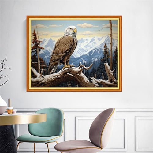 Image of Joyhoor Cross Stitch Kits for Beginners Stamped Cross-Stitch Supplies Needlework preprint Embroidery Kits for Adults DIY Needlepoint Kits Embroidery Patterns 11CT-Owl Mountain and River 16x20 inchs