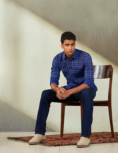 Image of The Indian Garage Co Men Slim Fit Checkered Full Sleeves Cutaway Collar Casual Shirt