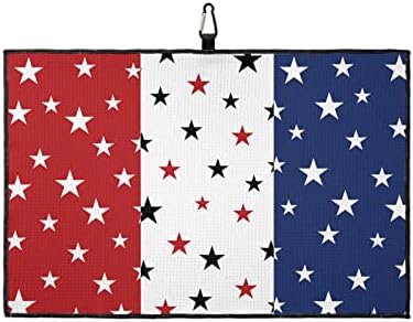 Golf Towel for Golf Bags with Heavy Duty Carabiner Clip American Stars on Red White Blue Microfiber Waffle Golf Towels for Men Women,Quick Dry Towels for Cleaning Club and Balls