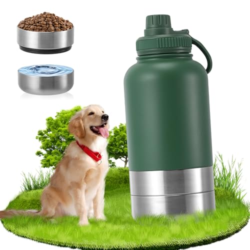 Bottiglia per cani Pets da 1 litro con ciotole per cani, ideale per viaggi, attività all'aperto, bottiglia isotermica in acciaio inox con ciotola per cani