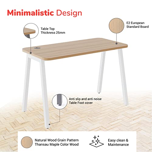 Image of KOKUYO IVO Home Office Desk - Heavy-Duty Work Table for Home, Study, Office & Workspace | 25mm Thick Engineered Wood Top, Sturdy & Angular Metal Legs | (White, 900MM)