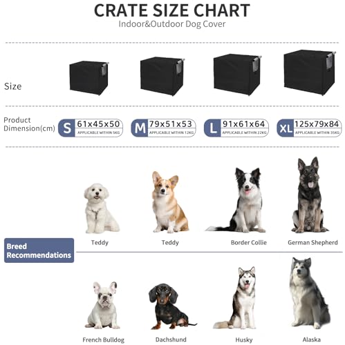 OUUTMEE Hundebox-Abdeckung, 210D Polyester, wasserdichte Hundekäfig-Abdeckung mit Tür und belüftetem Fenster 61LX48WX50H wasserdicht/Sonnenschutz/Lichtblockierend Schwarz