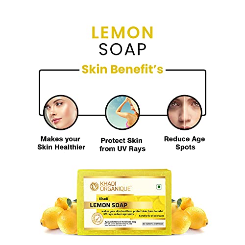 Image of Khadi Organique Lemon Soap | Herbal Bathing Soap for Healthy Skin | Natural Soap with Essential Oils | Suitable for All Skin Types | Pack of 3