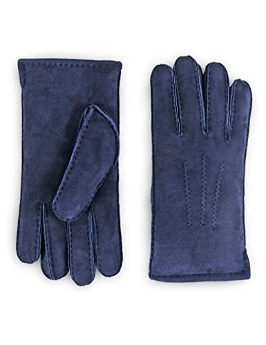 YISEVEN Hombre Merino Rugoso Piel Cordero Guantes Cuero Piel Oveja Tres Puntos Soft Grueso Peludo Forrado Cálido para el vestido, Azul Marino M (9"-10") Cover