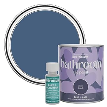 Rust-Oleum Blue Water-Resistant Bathroom Tile Paint in Gloss Finish - Ink Blue 750ml