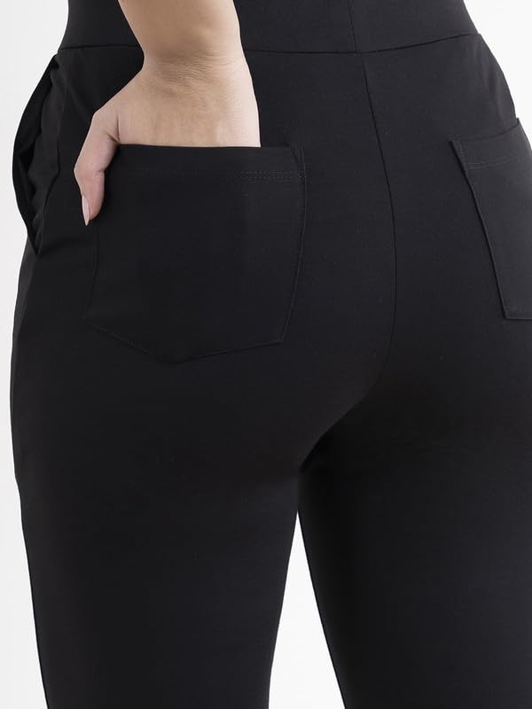 Image of FableStreet Women's Livin Air Stretch Striaght Pants /Trouser | Viscose Rayon with High-Rise Waist | Solid Pattern & Plain Weave Fabric | Office Wear & Business Meetings