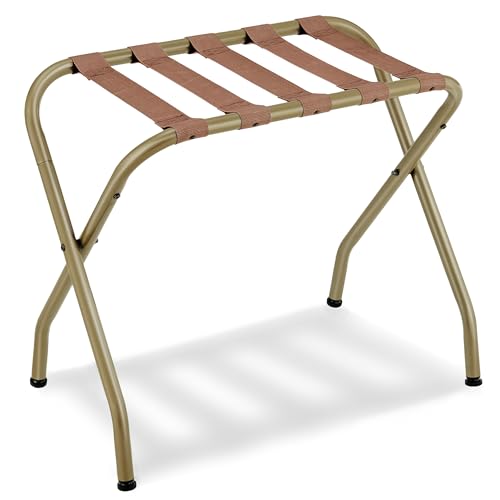 SONGMICS Luggage Rack, Luggage Rack for Guest Room, Suitcase Stand, Steel Frame, Foldable, for Bedroom, Golden URLR064A01