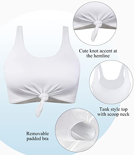 Balasami Women's Retro Scoop Neck Bow Knot Front Padded Tank Crop Top Bikini Swimsuit Top Only #TOP2