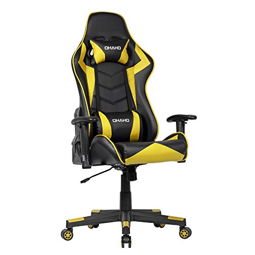 Ohaho Gaming Chair Racing Style Office Chair Adjustable Massage Lumbar Cushion Swivel Rocker Recliner Pu Leather High Back Ergonomic Computer Desk Chair With Retractable Armrest (Yellow) #TOP4