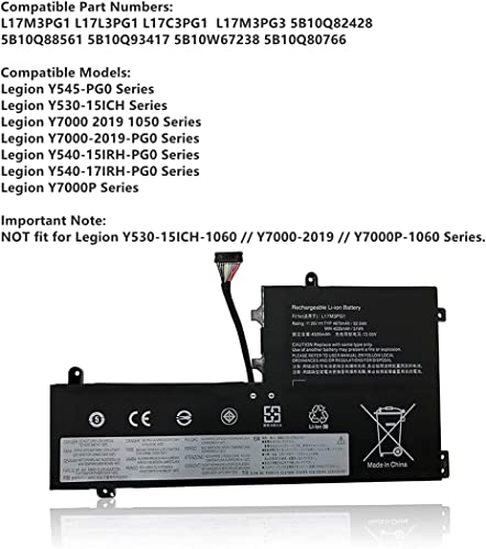 Uenergy Bateria de laptop L17M3PG1 para Lenovo Legion Y530-15ICH Y7000 2019 1050 Y7000-2019-PG0 Y540