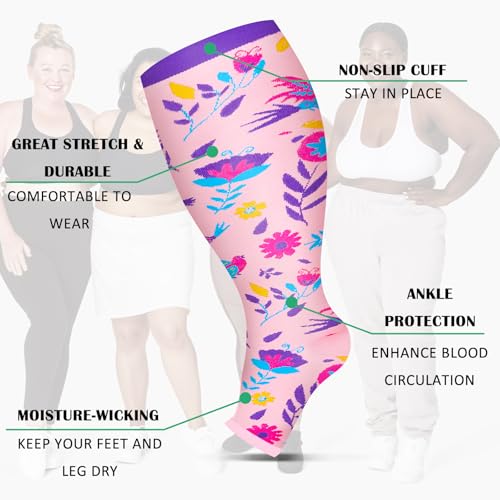 Open Toe Compression Socks for Women 3 pairs Toeless Sock Wide Calf Knee High Support Sock2