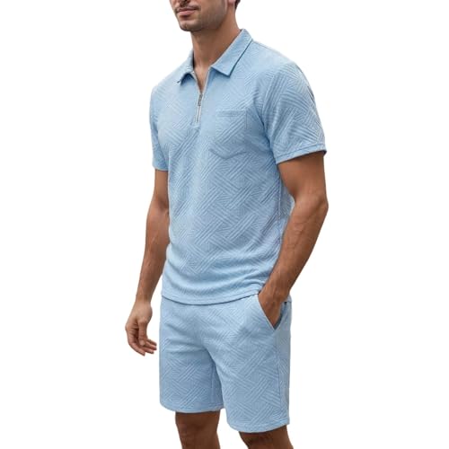 Survêtement d'été court homme polo zippé jacquard short sport cordon