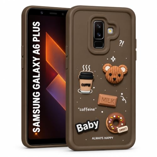 Image of Bintage Back Cover Compatible for Samsung Galaxy A6 Plus 4G | Cute 3D Taddy Ball Bear Milk Cake Coffee Silicon Case Full Body & Camera Protection - Brown