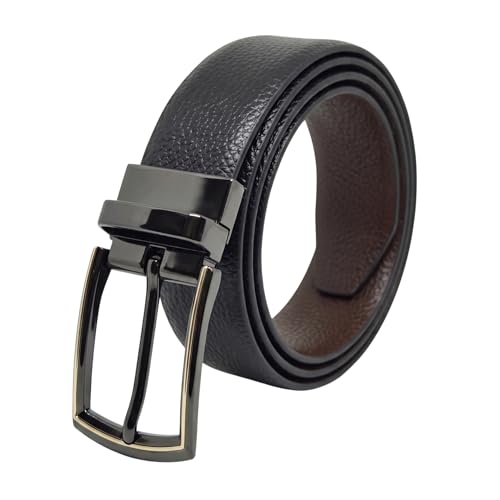 Image of THE MEN THING Mens Genuine Leather Belt | 2 in 1 Reversible (Black & Brown) (1 Pc.) - LUXORIC