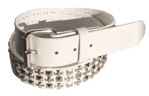 BeltsandStuds Goth Punk 3 Row Silver Cross Pyramid Studded Belt White