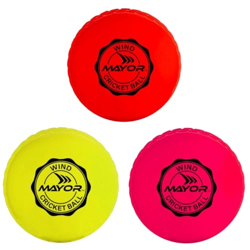 Image of Mayor Cricket Wind Ball for Indoor & Outdoor Street Cricket Rubber Ball (Pack of 3) (Assorted)