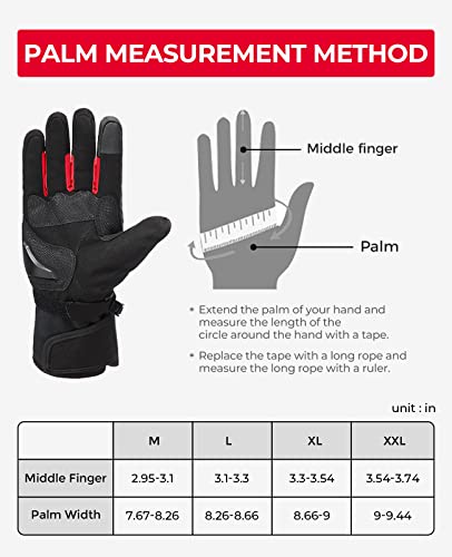 Kemimoto Winter Motorcycle Gloves For Men Women Cold Weather Motorcycle Gloves Waterproof Warm Atv Riding Carbon Fiber Gloves Hard Knuckle Touch Screen Windproof Gauntlet Gloves Anti-Slip (Red, L) #TOP2