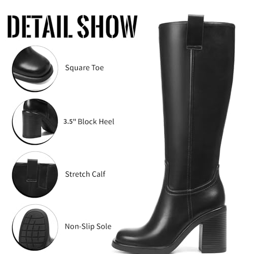 Kalstage Platform Knee High Boots Women Fashion Fall Chunky Heel Boot Square Toe Half Zip Tall Boots for Concert Club Festival3