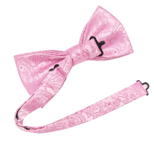 Image of Dubulle Mens Paisley Striped Bowtie Set Pre-tied Bowtie for Men and Pocket Square Set Wedding Business