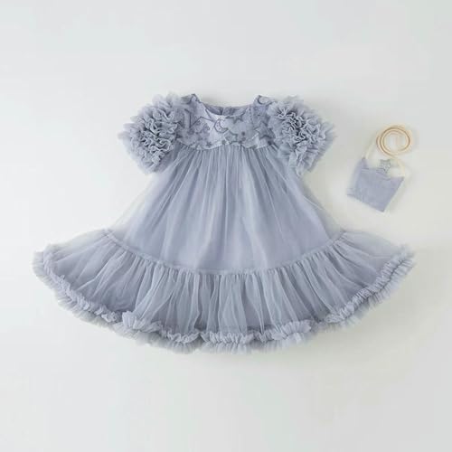 Robe de princesse grise et bleue haut de gamme pour bébés filles - 5