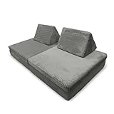 Bruni Spielsofa für Kinder in Grau - großes XXL-Sofa fürs Kinderzimmer, Schlafsofa mit abnehmbarem, flauschigem Cord-Bezug, in Österreich entwickelt