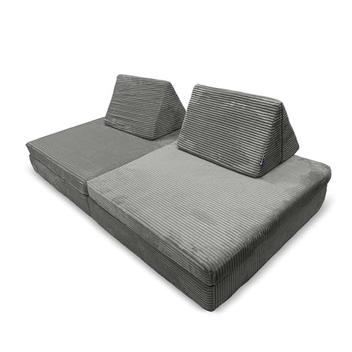 Bruni Spielsofa Cord für Kinder in Grau - großes XXL-Sofa fürs Kinderzimmer, Schlafsofa mit abnehmbarem, flauschigem Cord-Bezug, in Österreich entwickelt