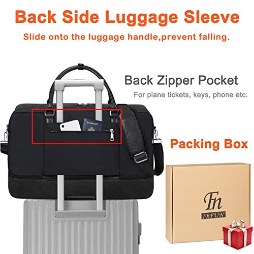 Image of IBFUN Weekender Bags for Women, 21 inch Weekender Travel Bag, Travel Duffle Bag Carry on Overnight Duffel Bag 3PCS, A9-Nylon-Black, Large, Expandable Weekender Bag With Back Side Luggage Sleeve and