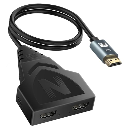 4K HDMI Splitter 1 in 2 Out with 1.6Ft Fixed HDMI 2.0 Cable-Mirror Display(Not Extended Screen), HDMI Cable Splitter 1 Male to 2 Female, HDMI Monitor Splitters Support 1080P 3D for HDTV, PS4,Projector
