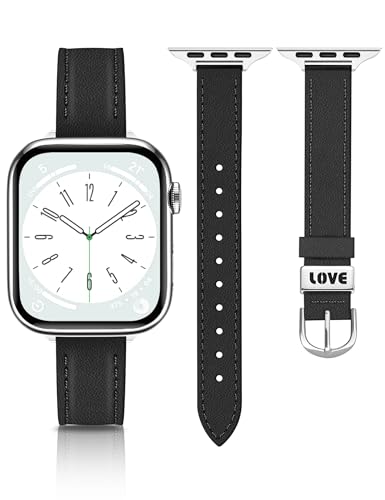 Image of JR.DM Slim Leather Bands Compatible with Apple Watch Band 38mm 40mm 41mm 42mm 44mm 45mm 46mm 49mm, Genuine Leather Band with Charms, Feminine Design for Iwatch Ultra SE Series 11 10 9 8 7 6 5 4 3 2 1