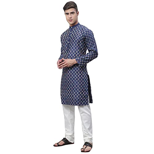 Image of SOJANYA (Since 1958 Men's Silk Blend Kurta Pyjama Set | Multi Embroidered Traditional Ethnic Wear for Navratri, Garba, Puja & Wedding