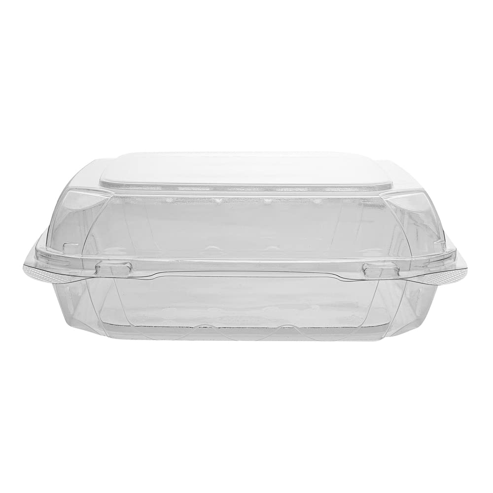 Restaurantware Thermo Tek - Contenedores de 1,295.6 g, 100 recipientes antivaho para llevar, congelables, rectangulares, de plástico transparente, desechables