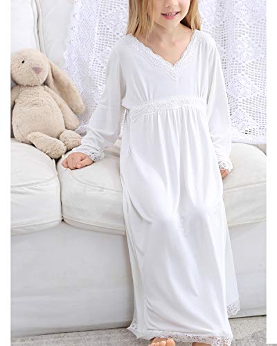 MileyMarla Girls' Lace Nightgowns Soft Cotton Sleepwear Dress Toddler 3-12 Years2