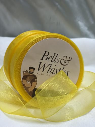 Image of Bells&Whistles Sheer Organza Ribbon | Pack of 2 | Length: 50 Yards Width: 1 inch | Christmas, Festive Decoration. (Canary Yellow)