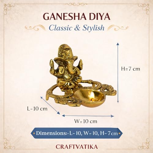 Image of CraftVatika Ganesha Idol with Diya Stand, Ganesha Diya Deepak Oil Lamp, Festival Return Gift for Woman Diwali Wedding Anniversary Housewarming Gifts for Ladies Guest Family Home Decoration Items