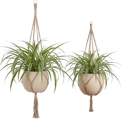 Image of EBOOT 2 Pack 33 48 Inch Large Macrame Plant Hanger Rope to Hang Flower Pot Plant Holder for Indoor Outdoor Decorations, 4 Legs (Linen Color)