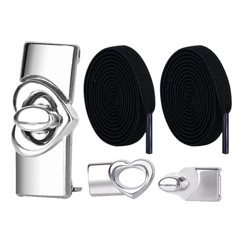 [Mllepjdh] Elastic Not Tie Shoelaces with Decorative Metal Heart Buckle Shoe Strings for Athletic Sneakers Gym Shoe Travel Frien