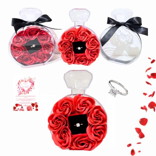 FAMILYCOM. Caja de Joya con Rosa Eterna y Anillo Ajustable con Diamante. Regalos Originales para Mujer Mama Novia. Caja Regalo San Valentin.