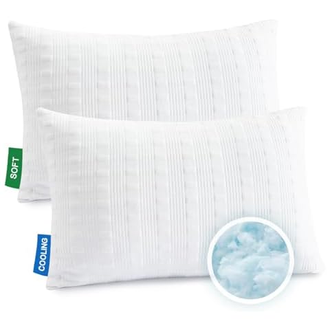 Meoflaw Cooling Pillows for Sleeping Standard Size Set of 2,Shredded Memory Foam Bed Pillow,Adjustable Loft Standard Pillow for Side & Back Sleeper-Medium Firm Cover