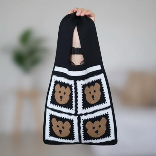 Image of Street27 Japanese Style Wrist Handbag for Women Knitted Handbag With Bow Decor Aesthetic Crochet Knit Tote Bag suitable for daily use, Shopping, Travel, Gift
