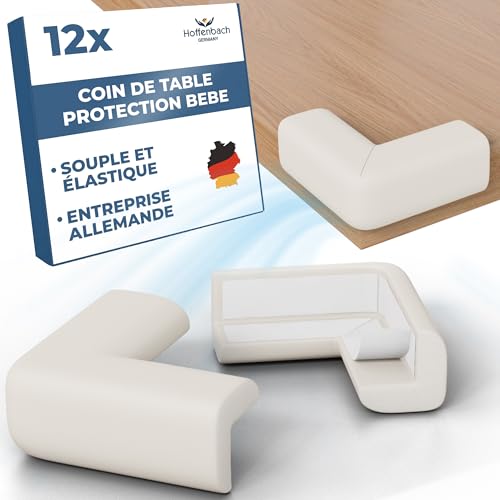 Hoffenbach 12x Protection pour Bébé – Coussin de Sécurité en Mousse Adhésive pour Angles de Table, Bureau et Étagères – Protège-Tête pour Enfant – Blanc