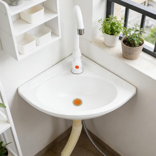 Lavabo de esquina pequeño EXCEART de acero inoxidable triangular para baño 6