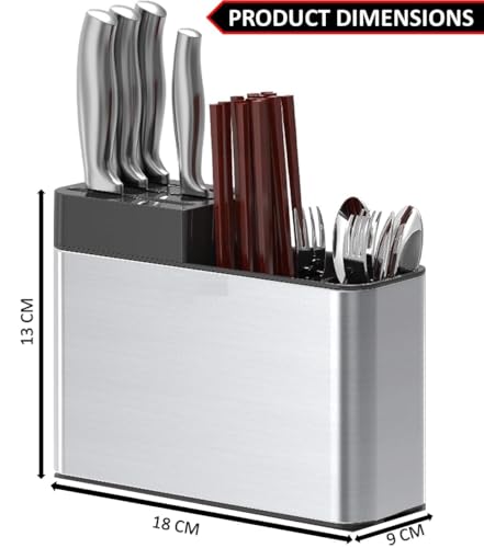 Image of Openja 3 Compartment Knife and Cutlery Holder for Kitchen with Drain Hole at Bottom Stainless Steel Fully Detachable Knife and Spoon Holder Multi-Purpose.