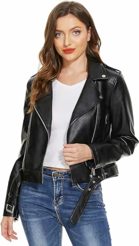 Image of Leather Jacket for women biker black