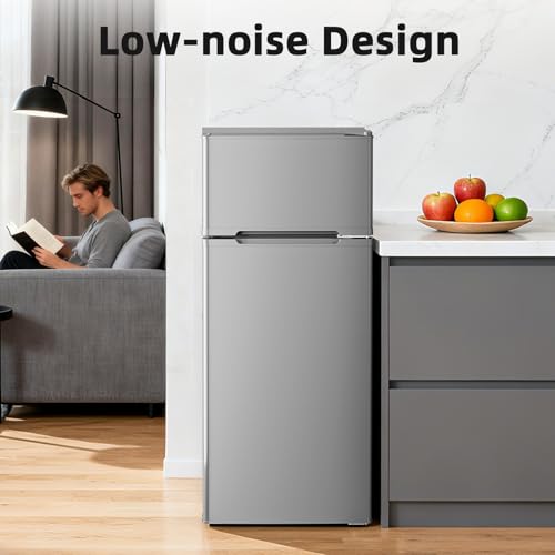 Image of Antarctic Star 4.5 Cu.Ft Compact Refrigerator,Mini Fridge With Freezer,Double Door,Adjustable Removable Glass Shelves for Dorm,Office,Kitchen,GREY