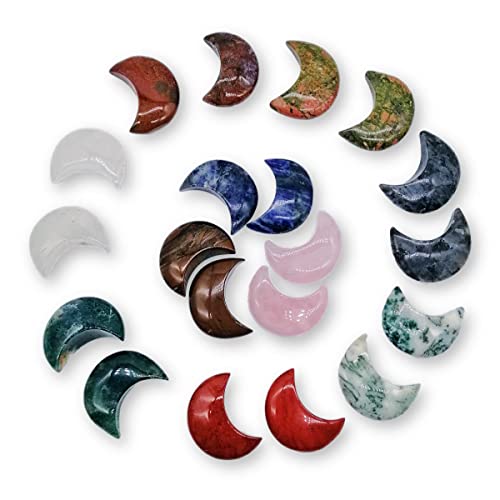 XMHOME Moon Shaped Worry Stones 30mm Assorted Bulk Carved Gemstones 20 Pcs Chakra Crystals Set Jewelry Making Home Decor Gifts